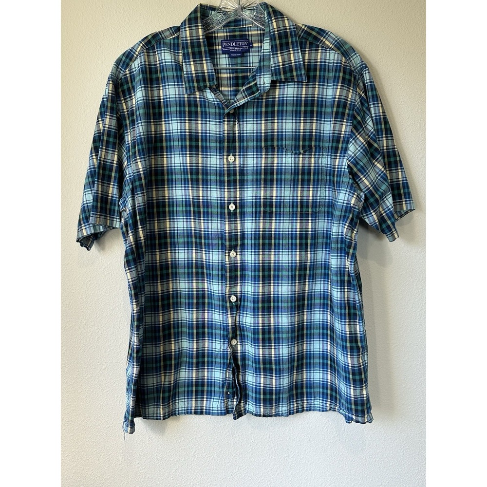 Men's Pendleton Short Sleeve Shirt Blue Plaid Outdoors Size XL‎
